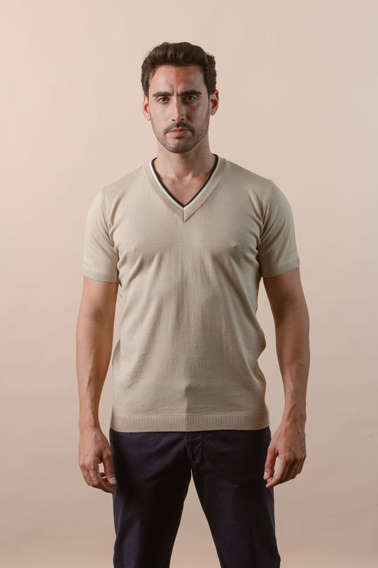 COTTON KNITTED V - NECK T - SHIRT - Roban