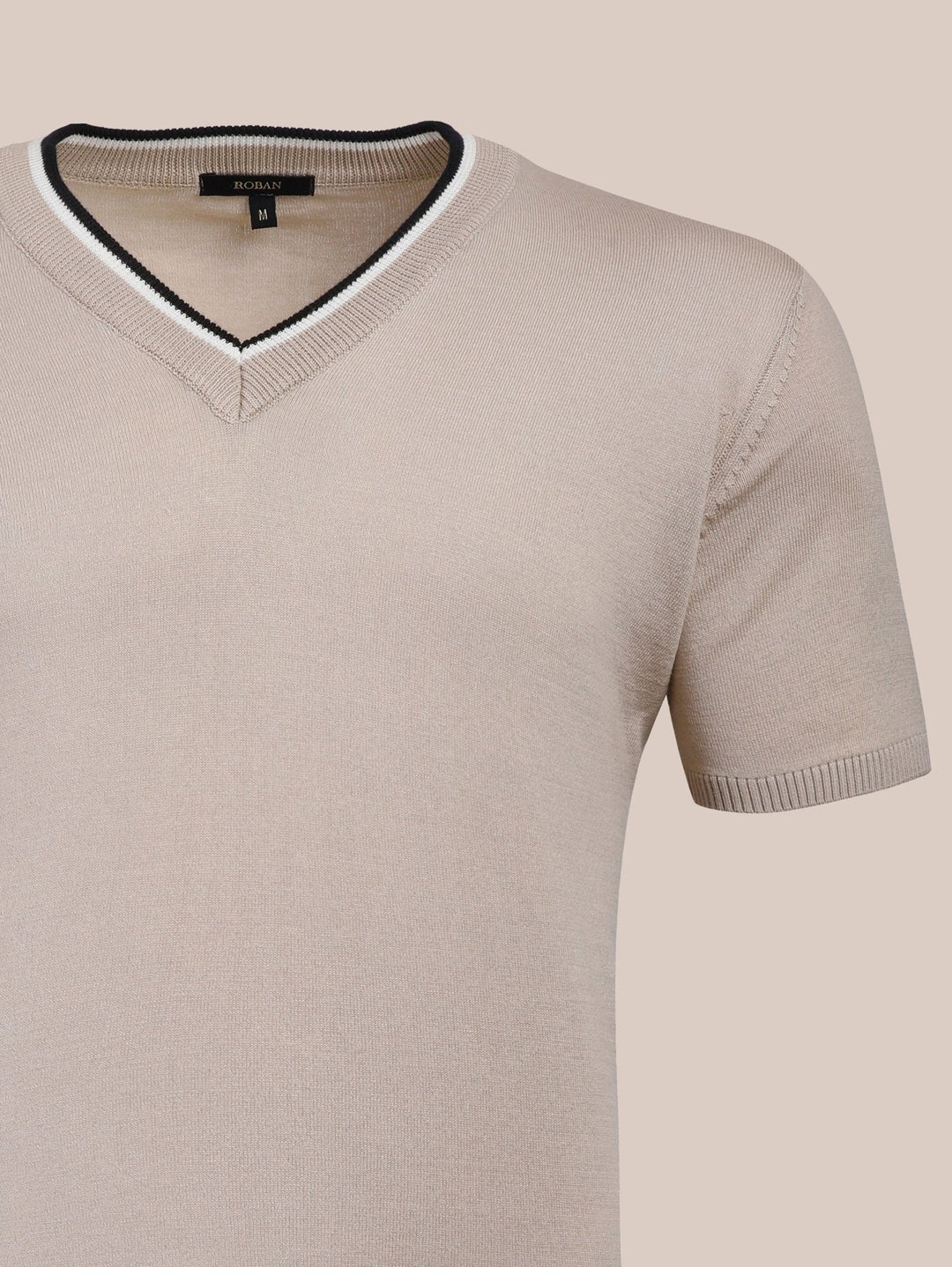 COTTON KNITTED V - NECK T - SHIRT - Roban