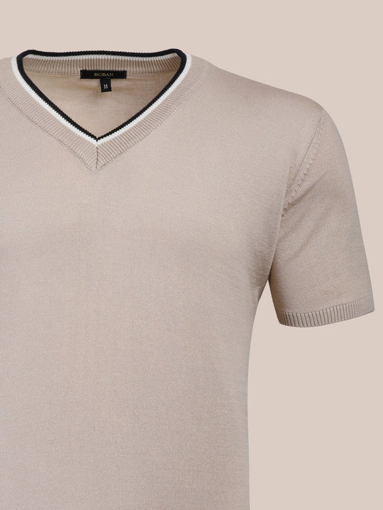 COTTON KNITTED V - NECK T - SHIRT - Roban