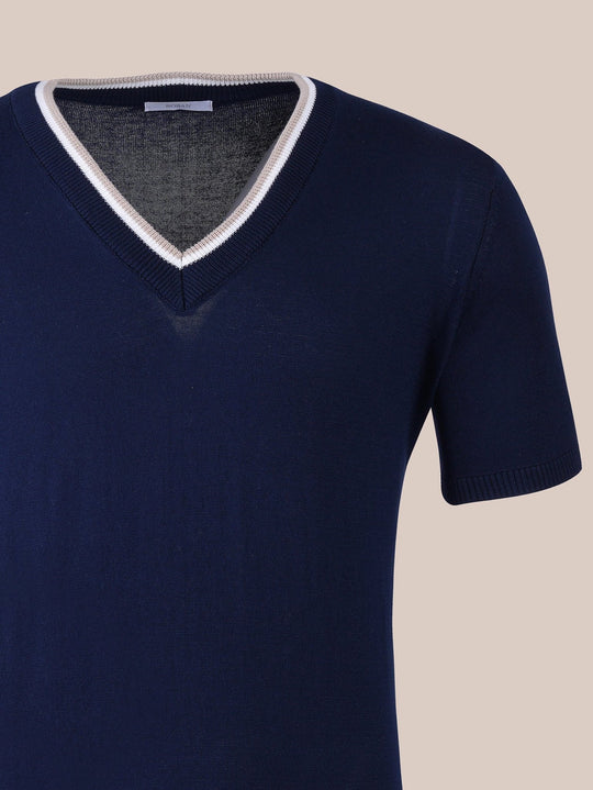 COTTON KNITTED V - NECK T - SHIRT - Roban