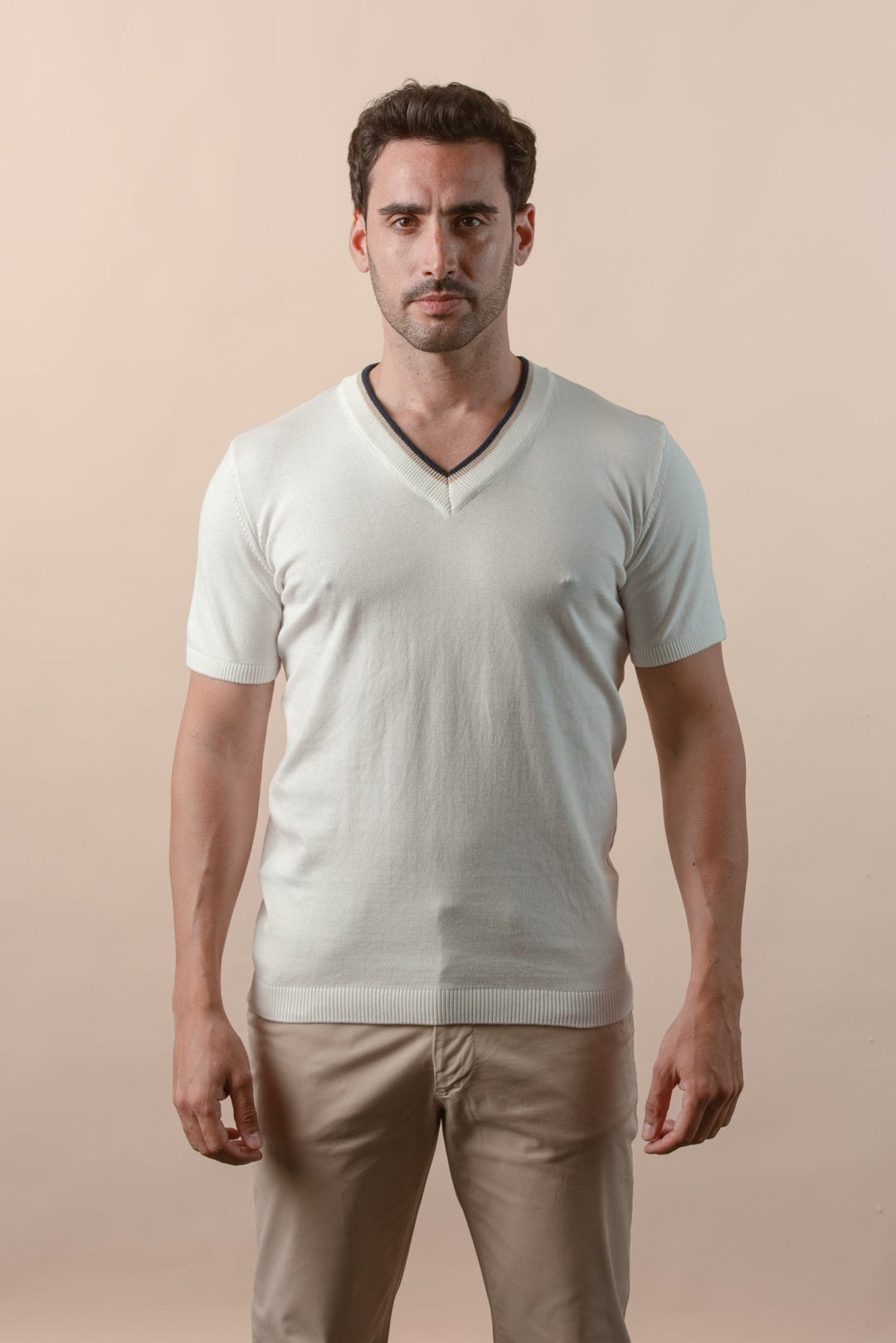 COTTON KNITTED V - NECK T - SHIRT - Roban
