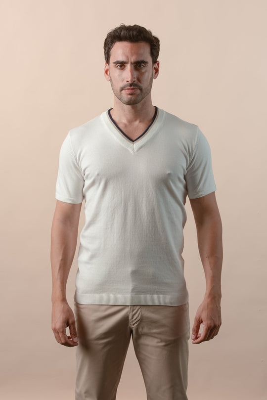 COTTON KNITTED V - NECK T - SHIRT - Roban