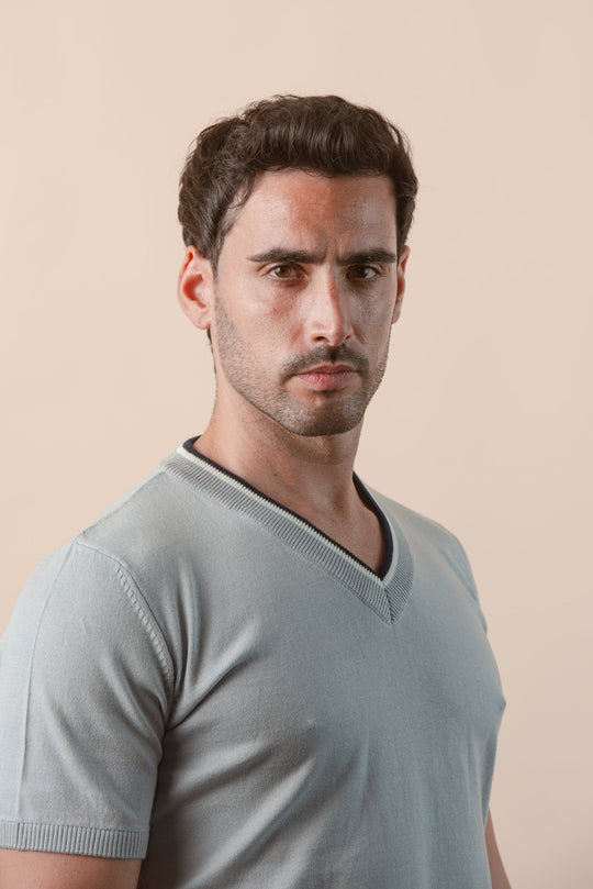 COTTON KNITTED V - NECK T - SHIRT - Roban