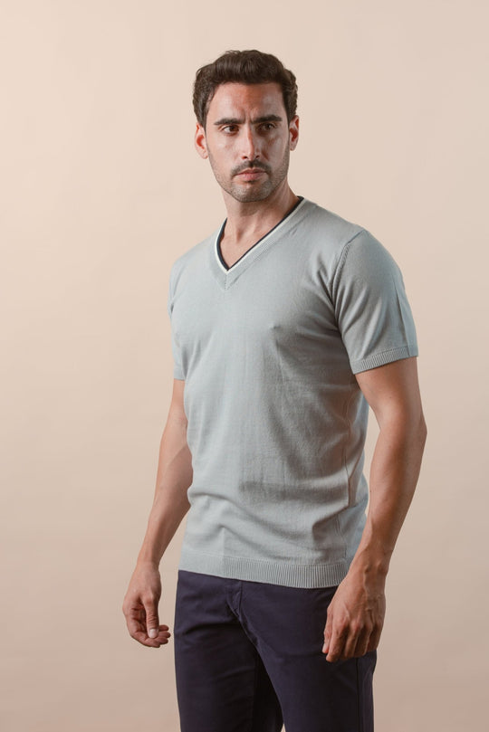 COTTON KNITTED V - NECK T - SHIRT - Roban