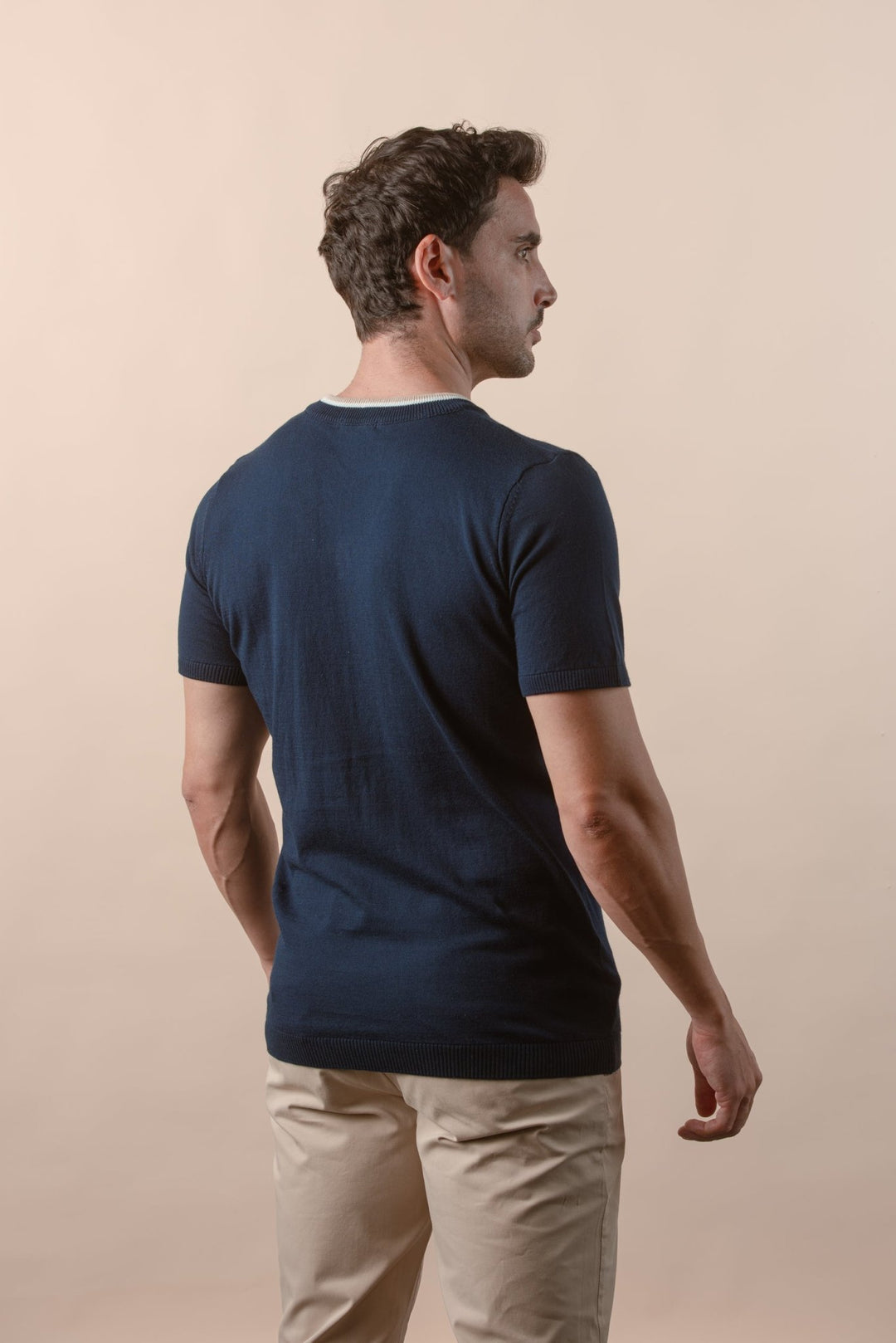 COTTON KNITTED V - NECK T - SHIRT - Roban