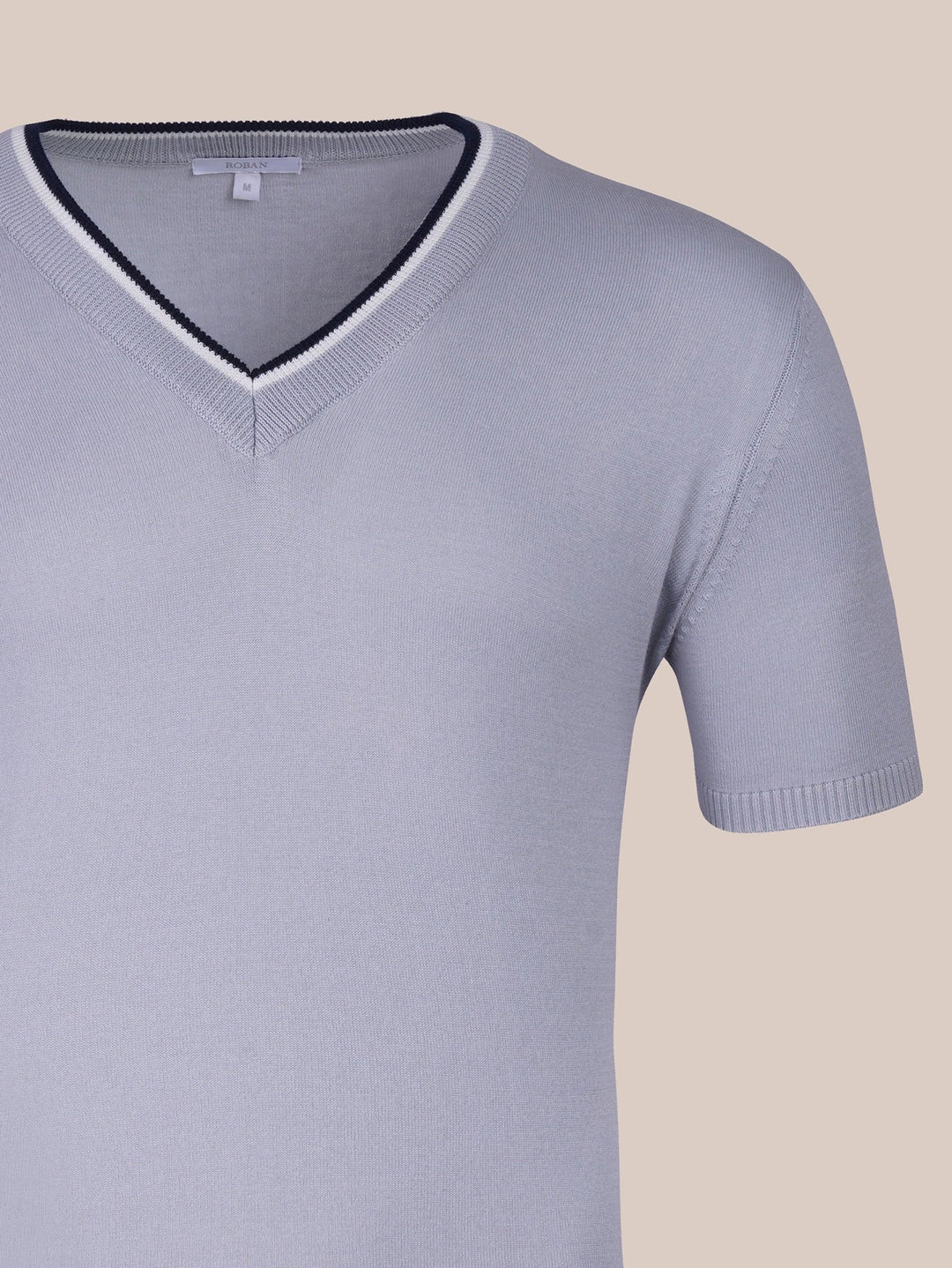 COTTON KNITTED V - NECK T - SHIRT - Roban