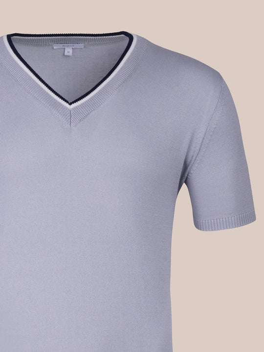 COTTON KNITTED V - NECK T - SHIRT - Roban