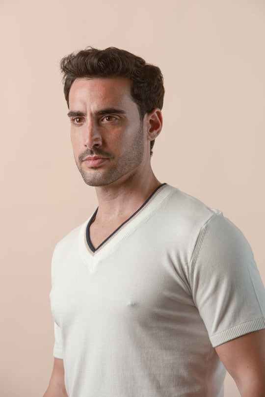 COTTON KNITTED V - NECK T - SHIRT - Roban