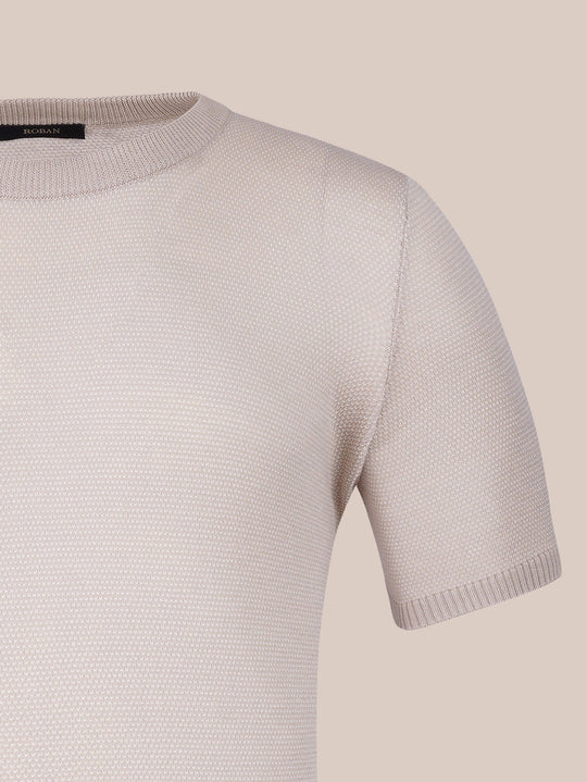COTTON MELANGE KNITTED CREWNECK T - SHIRT - Roban