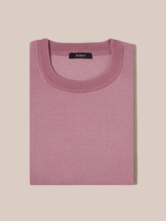 COTTON MELANGE KNITTED CREWNECK T - SHIRT - Roban