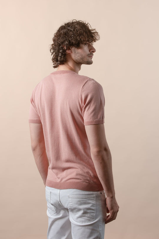 COTTON MELANGE KNITTED CREWNECK T - SHIRT - Roban