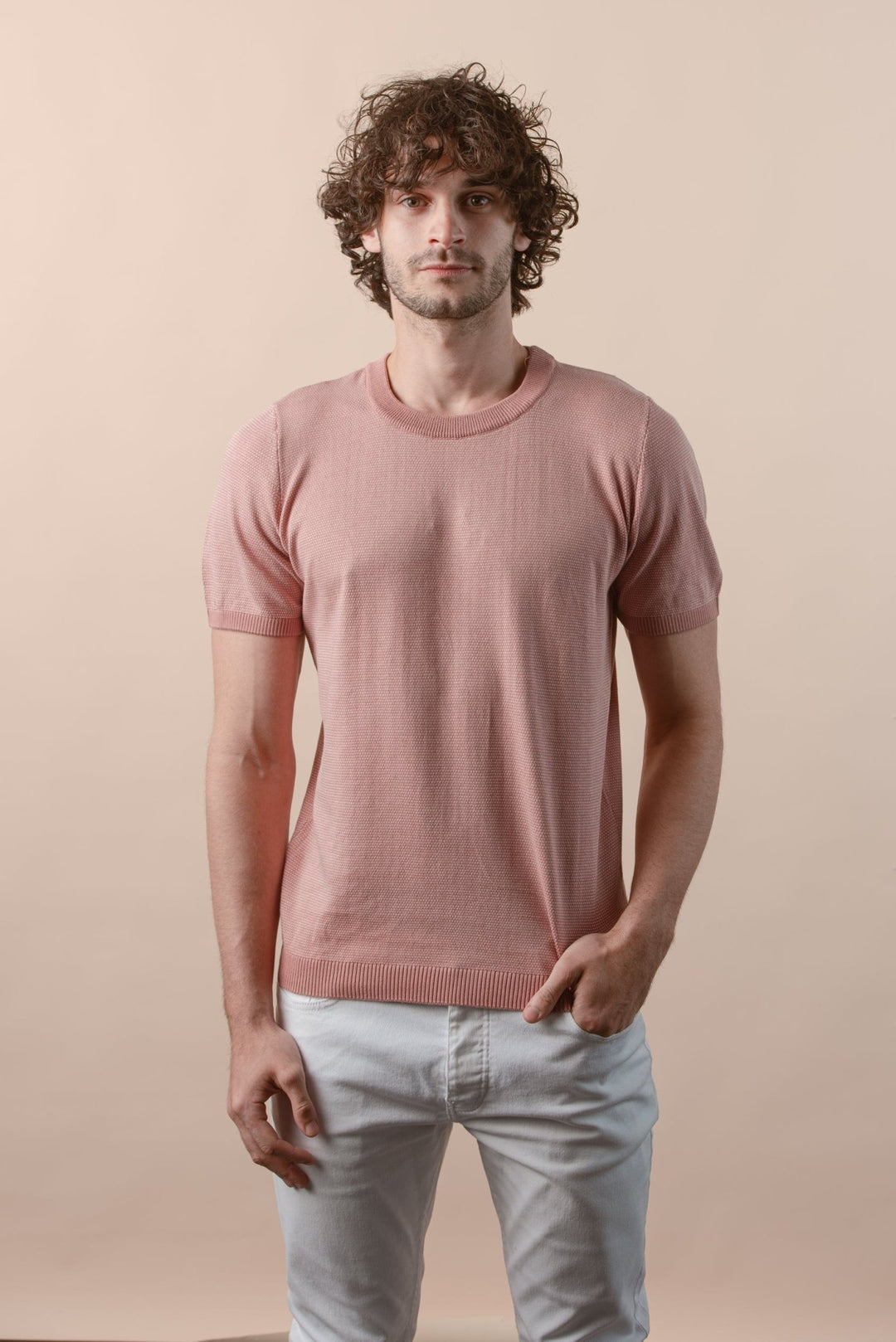 COTTON MELANGE KNITTED CREWNECK T - SHIRT - Roban