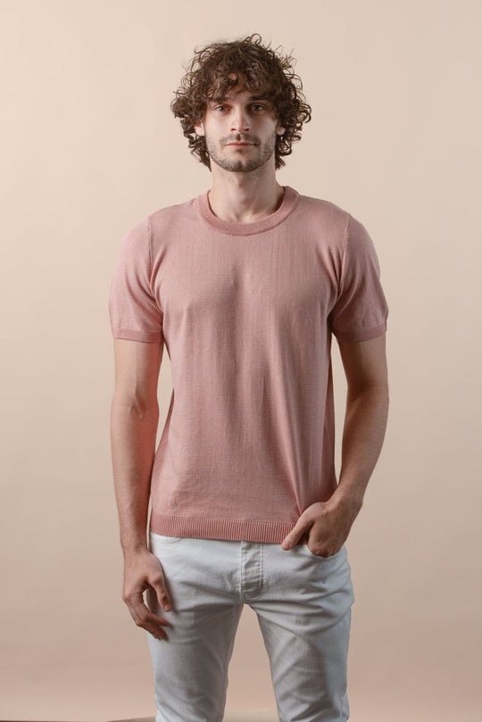 COTTON MELANGE KNITTED CREWNECK T - SHIRT - Roban