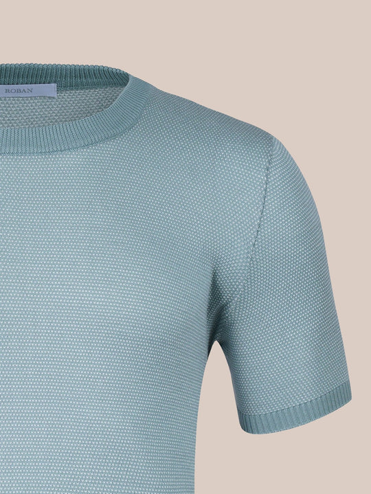 COTTON MELANGE KNITTED CREWNECK T - SHIRT - Roban