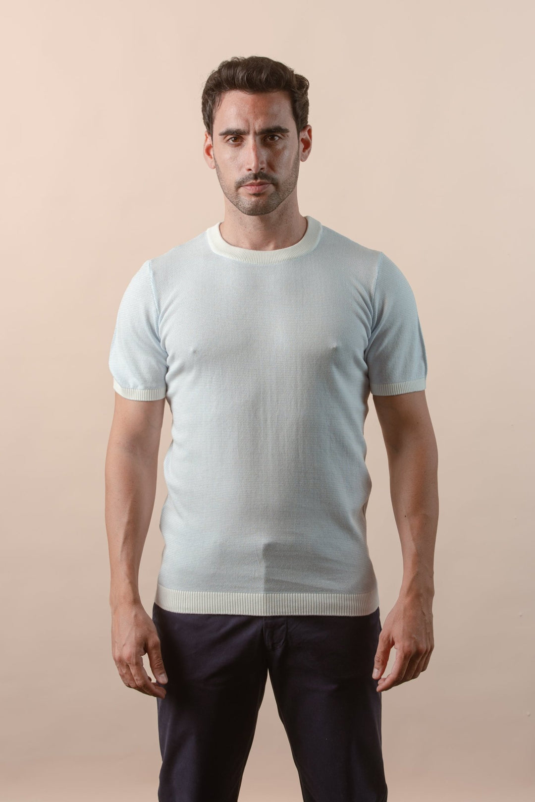 COTTON MELANGE KNITTED CREWNECK T - SHIRT - Roban