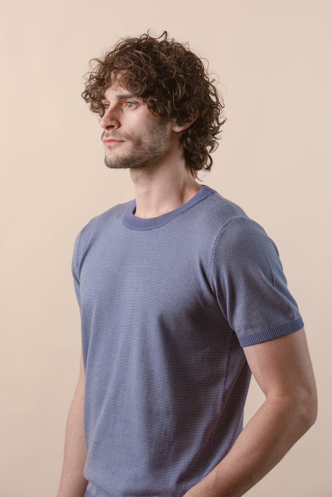 COTTON MELANGE KNITTED CREWNECK T - SHIRT - Roban