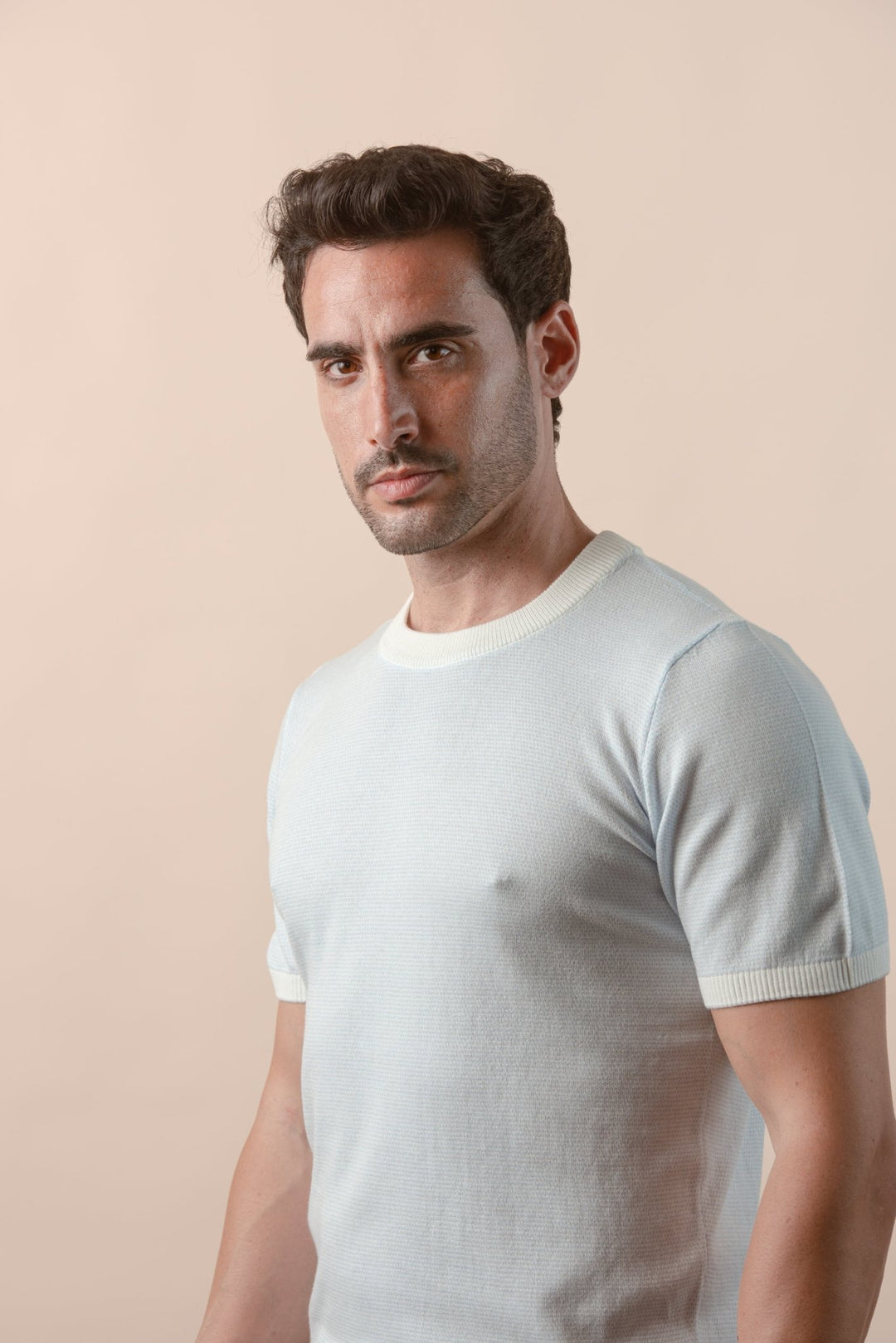 COTTON MELANGE KNITTED CREWNECK T - SHIRT - Roban