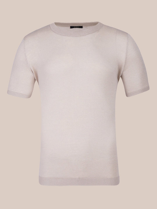 COTTON MELANGE KNITTED CREWNECK T - SHIRT - Roban