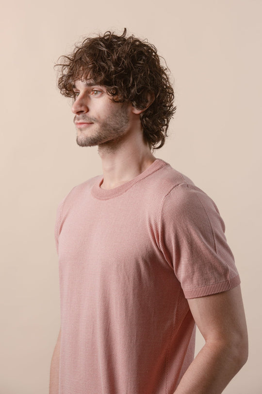 COTTON MELANGE KNITTED CREWNECK T - SHIRT - Roban