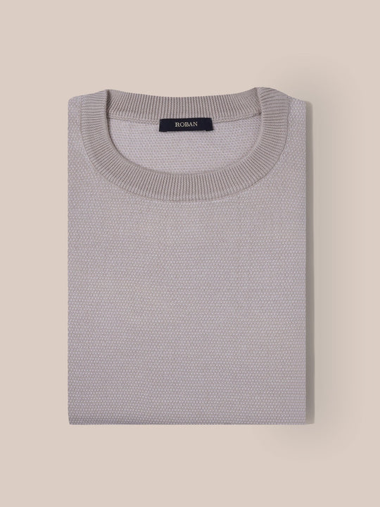 COTTON MELANGE KNITTED CREWNECK T - SHIRT - Roban
