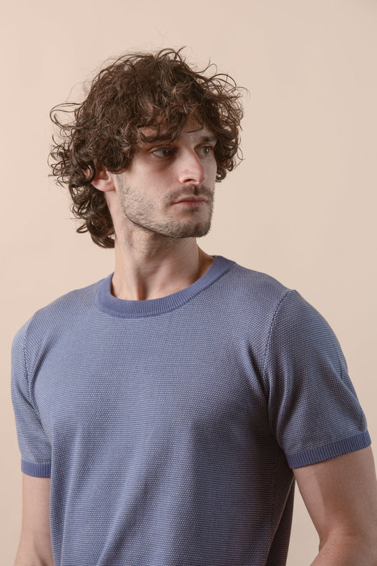 COTTON MELANGE KNITTED CREWNECK T - SHIRT - Roban