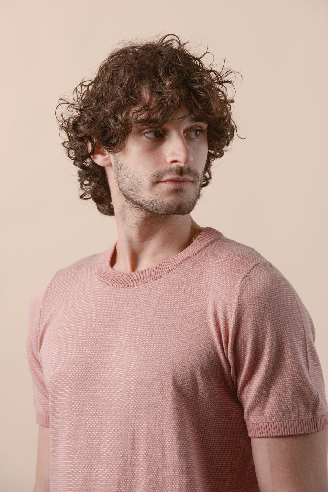 COTTON MELANGE KNITTED CREWNECK T - SHIRT - Roban
