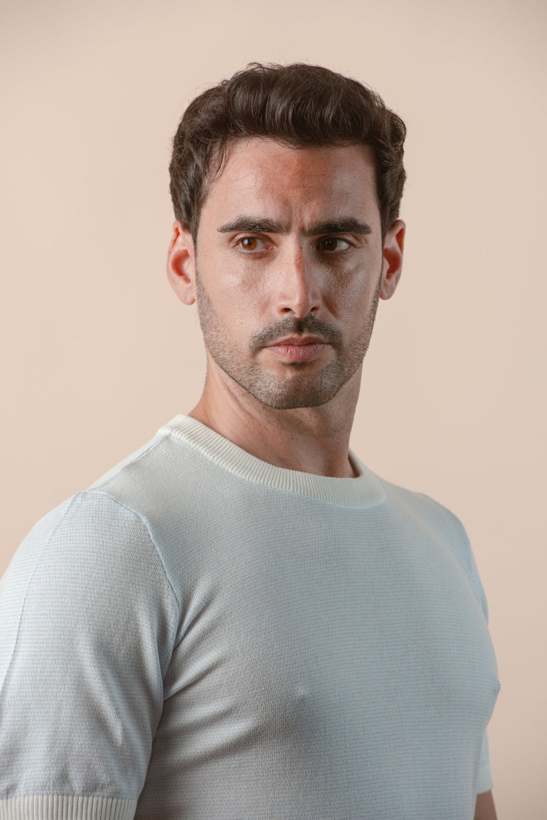 COTTON MELANGE KNITTED CREWNECK T - SHIRT - Roban