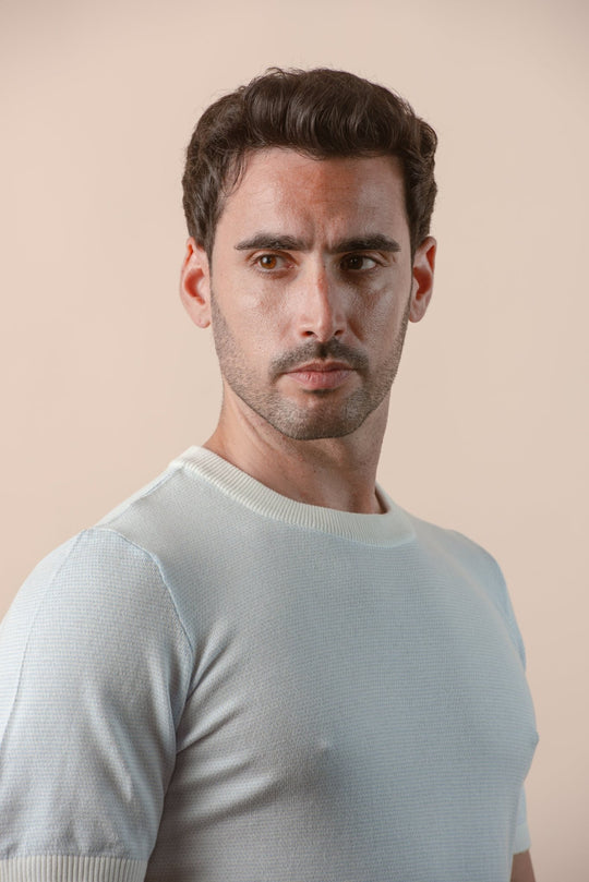 COTTON MELANGE KNITTED CREWNECK T - SHIRT - Roban