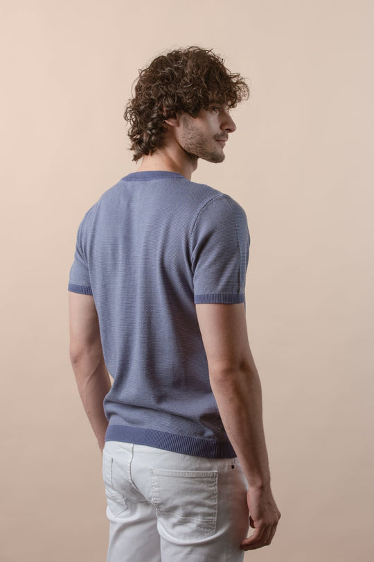 COTTON MELANGE KNITTED CREWNECK T - SHIRT - Roban