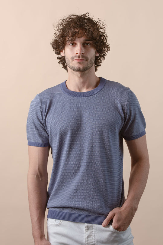 COTTON MELANGE KNITTED CREWNECK T - SHIRT - Roban