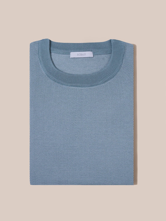 COTTON MELANGE KNITTED CREWNECK T - SHIRT - Roban