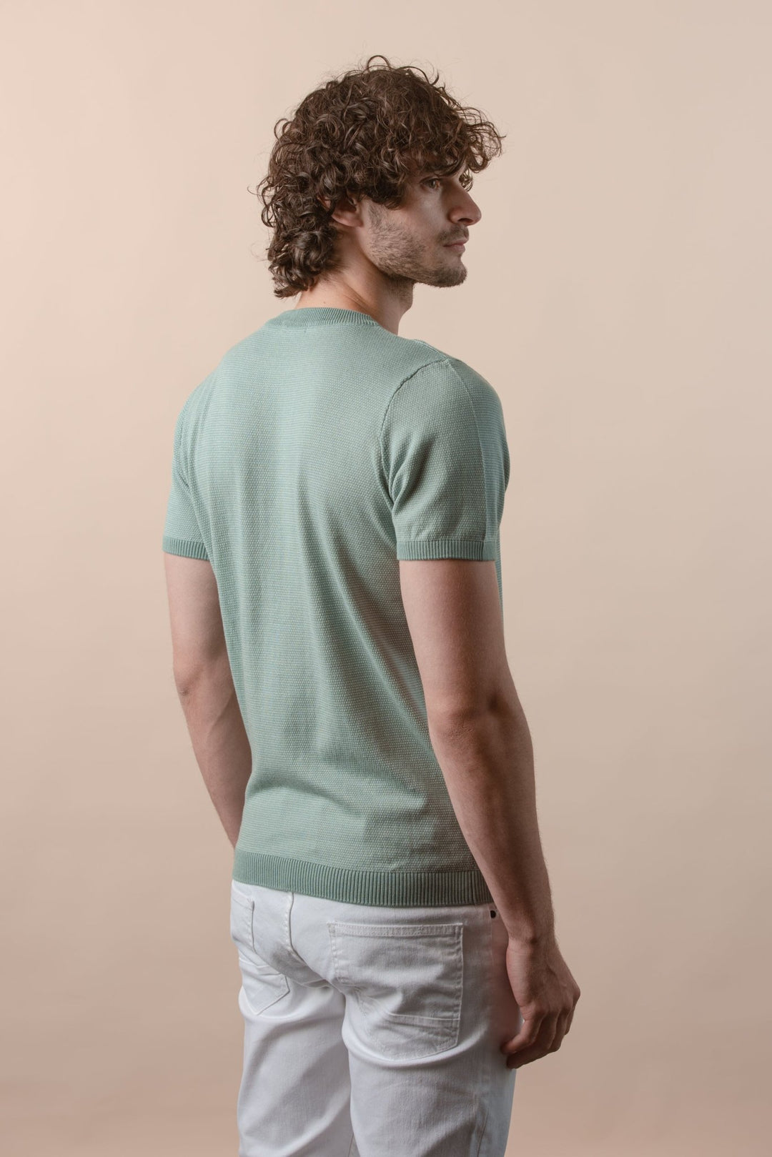COTTON MELANGE KNITTED CREWNECK T - SHIRT - Roban