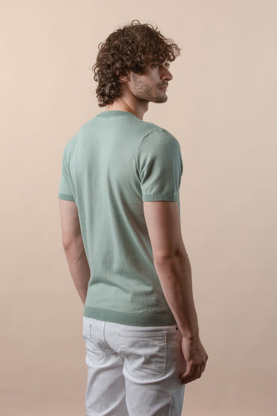 COTTON MELANGE KNITTED CREWNECK T - SHIRT - Roban