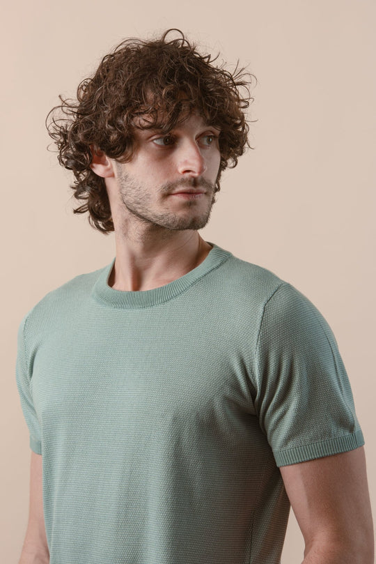 COTTON MELANGE KNITTED CREWNECK T - SHIRT - Roban