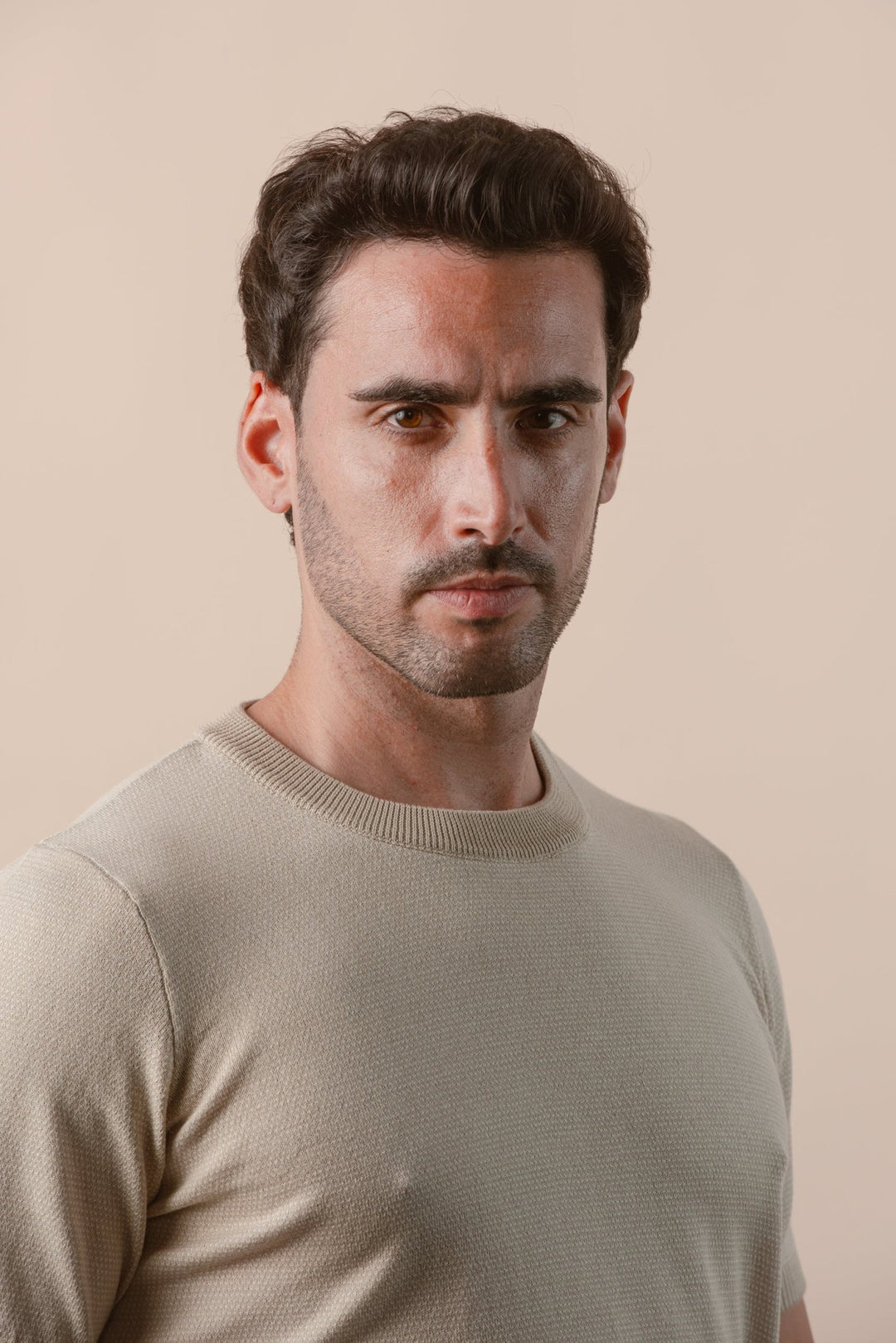 COTTON MELANGE KNITTED CREWNECK T - SHIRT - Roban