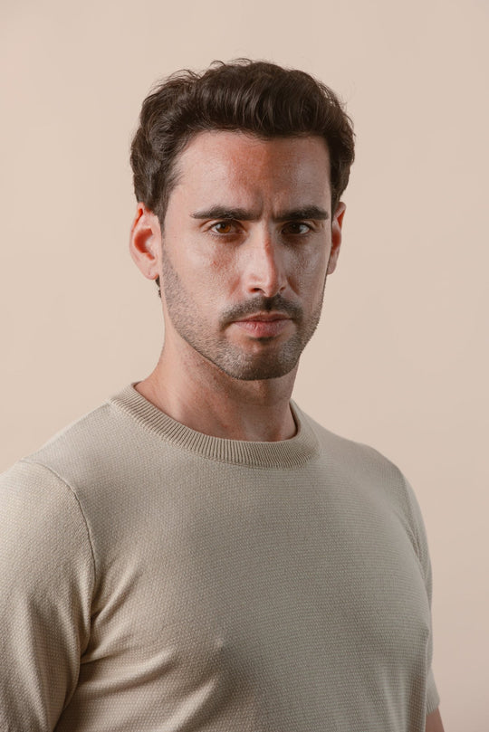 COTTON MELANGE KNITTED CREWNECK T - SHIRT - Roban