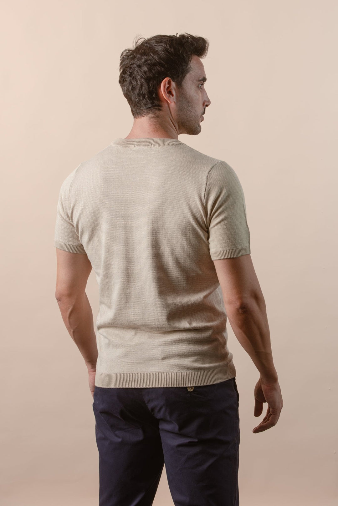 COTTON MELANGE KNITTED CREWNECK T - SHIRT - Roban