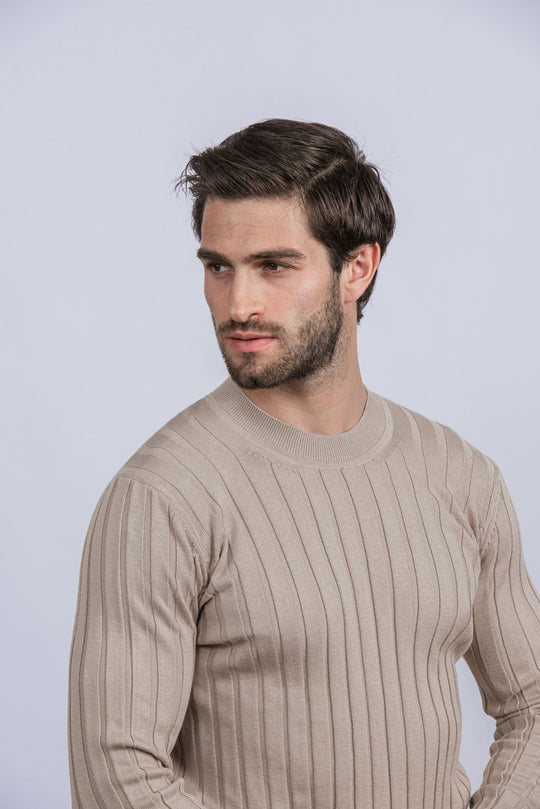 Cotton Ribbed knitted crewneck Pullover - Roban