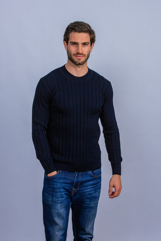 Cotton Ribbed knitted crewneck Pullover - Roban