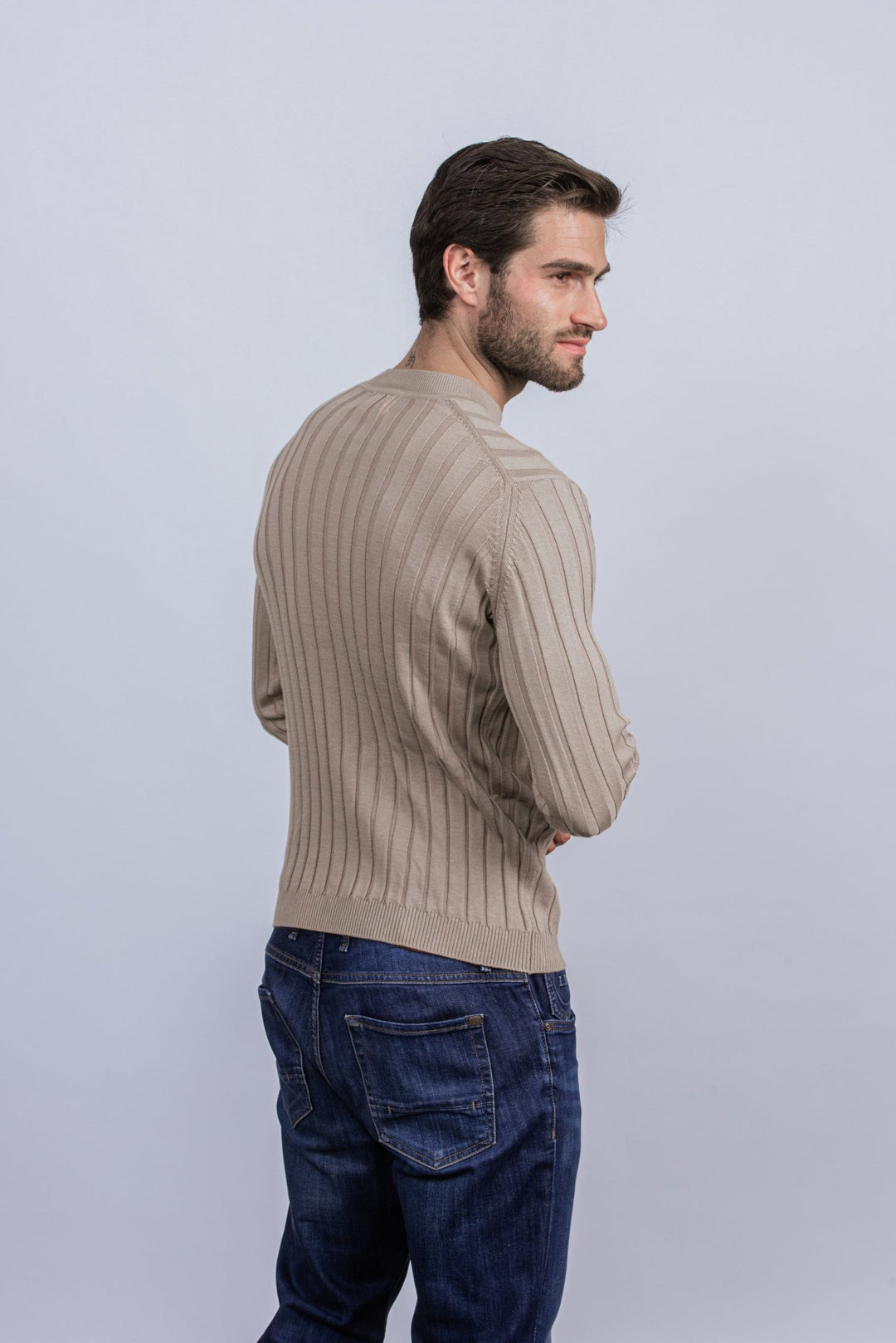 Cotton Ribbed knitted crewneck Pullover - Roban