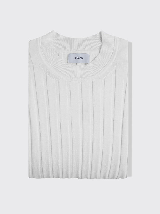 Cotton Ribbed knitted crewneck Pullover - Roban