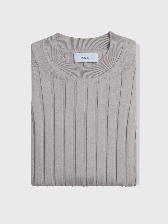 Cotton Ribbed knitted crewneck Pullover - Roban