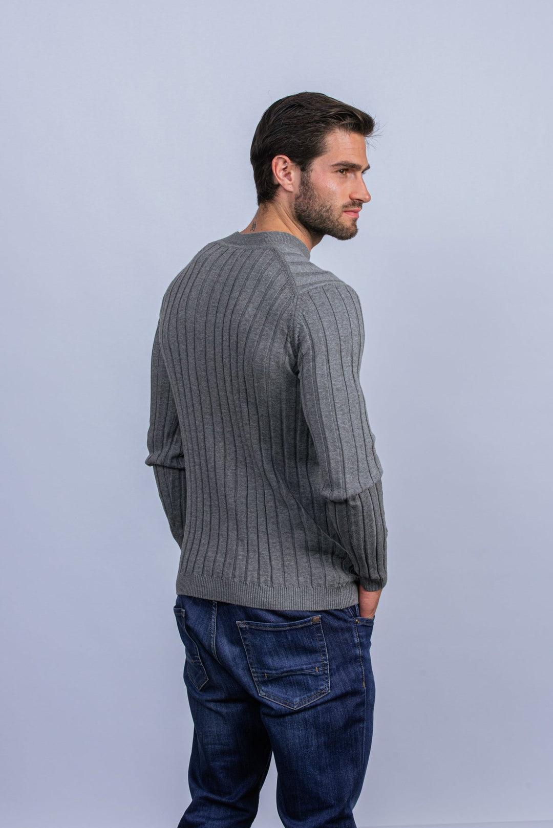Cotton Ribbed knitted crewneck Pullover - Roban