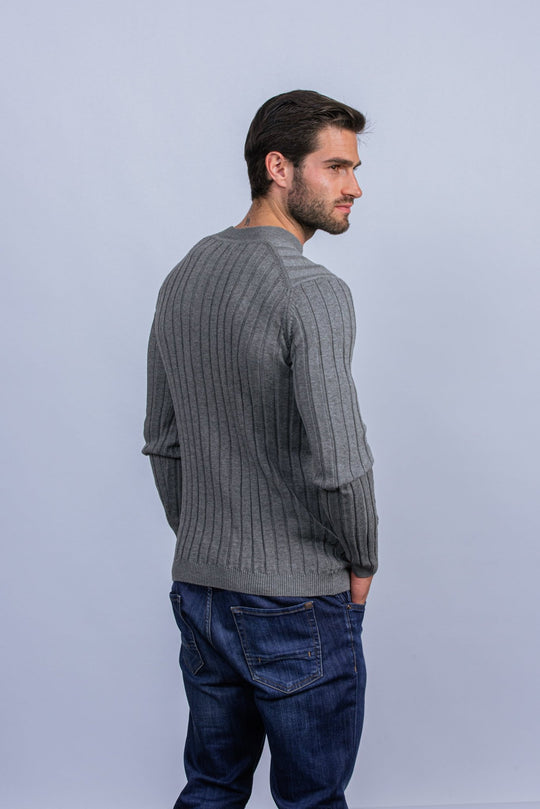 Cotton Ribbed knitted crewneck Pullover - Roban