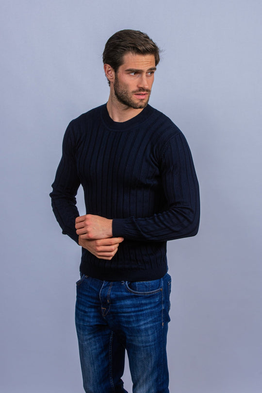 Cotton Ribbed knitted crewneck Pullover - Roban