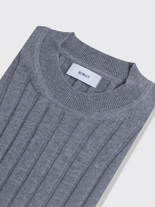 Cotton Ribbed knitted crewneck Pullover - Roban