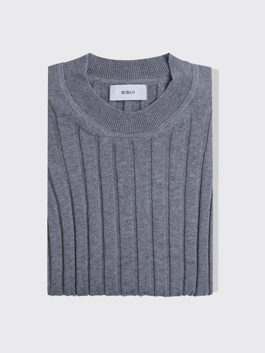 Cotton Ribbed knitted crewneck Pullover - Roban