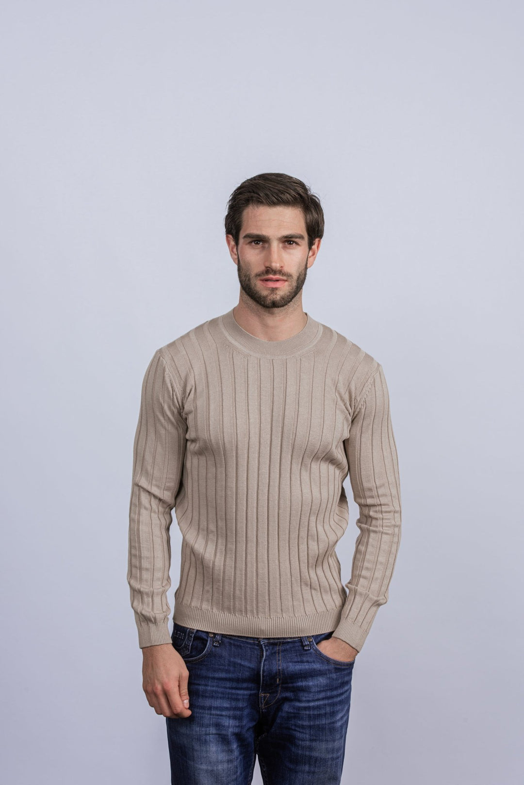 Cotton Ribbed knitted crewneck Pullover - Roban