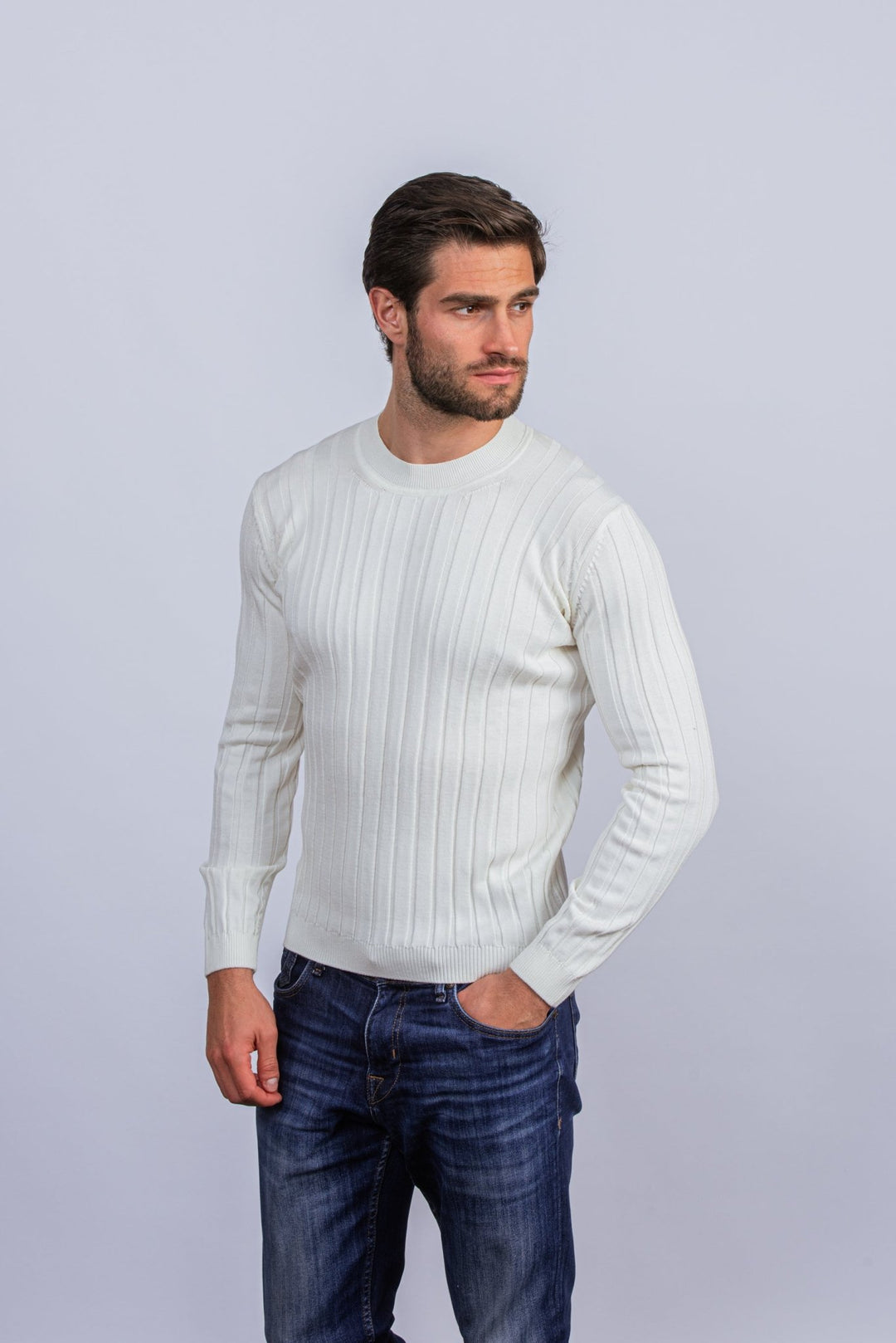 Cotton Ribbed knitted crewneck Pullover - Roban