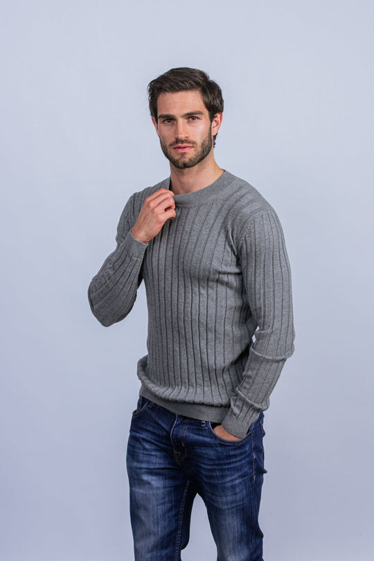 Cotton Ribbed knitted crewneck Pullover - Roban
